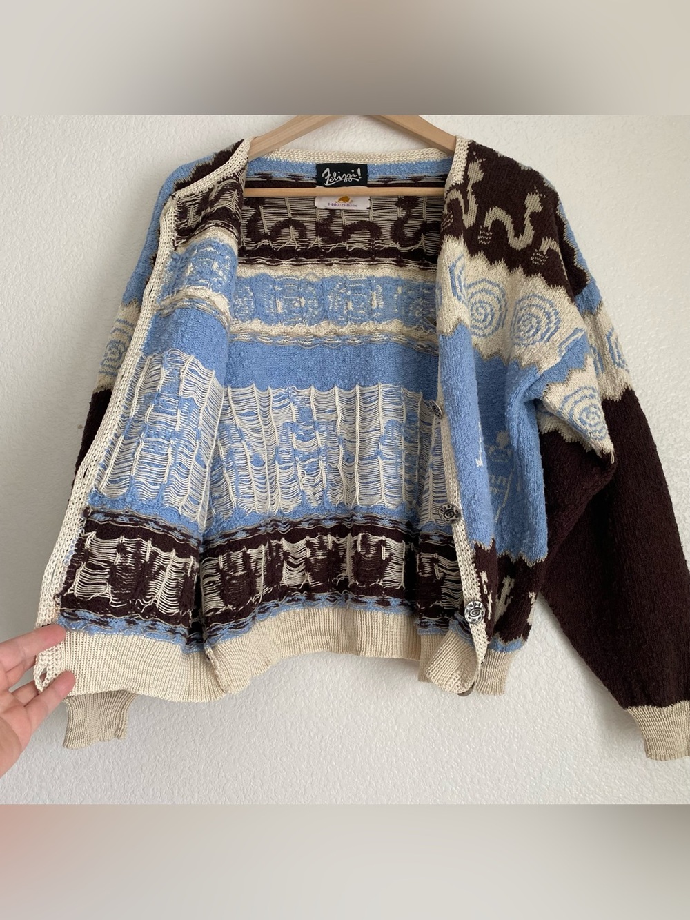 Vintage Felizzi hieroglyphic parietal art hand loomed knitted cardigan sweater - Picture 6 of 16